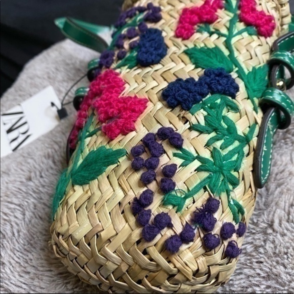 ZARA Raffia mini crossbody bag green 6211/910 - Picture 4 of 11